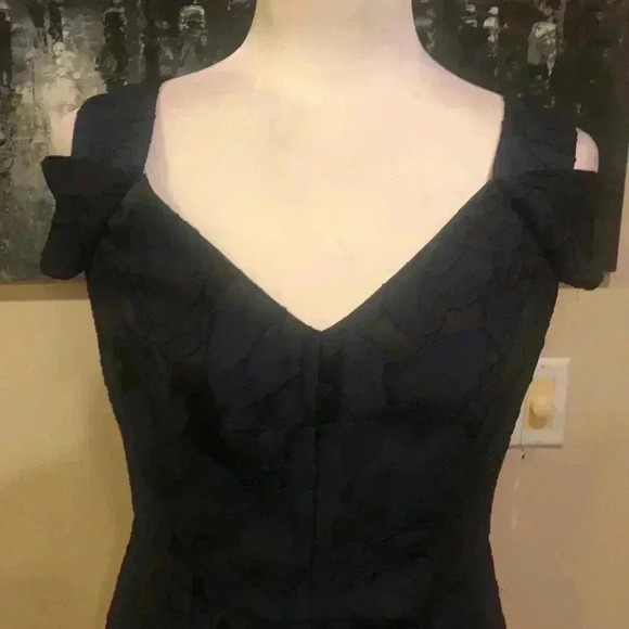 Maggy London Retro Styling Formal Midnight Blue Cold Shoulder Midi Dress- 8P - Picture 9 of 15